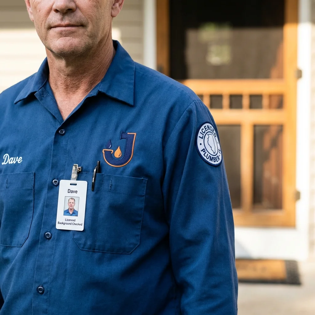 Licensed plumber showing ID badge in Scappoose, OR